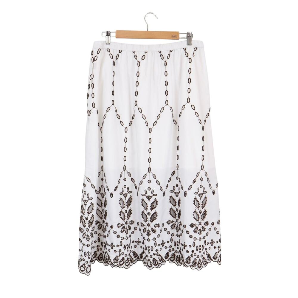NWT Madewell Embroidered 100% Cotton Poplin Midi Skirt White Brown Size Large - Picture 6 of 11